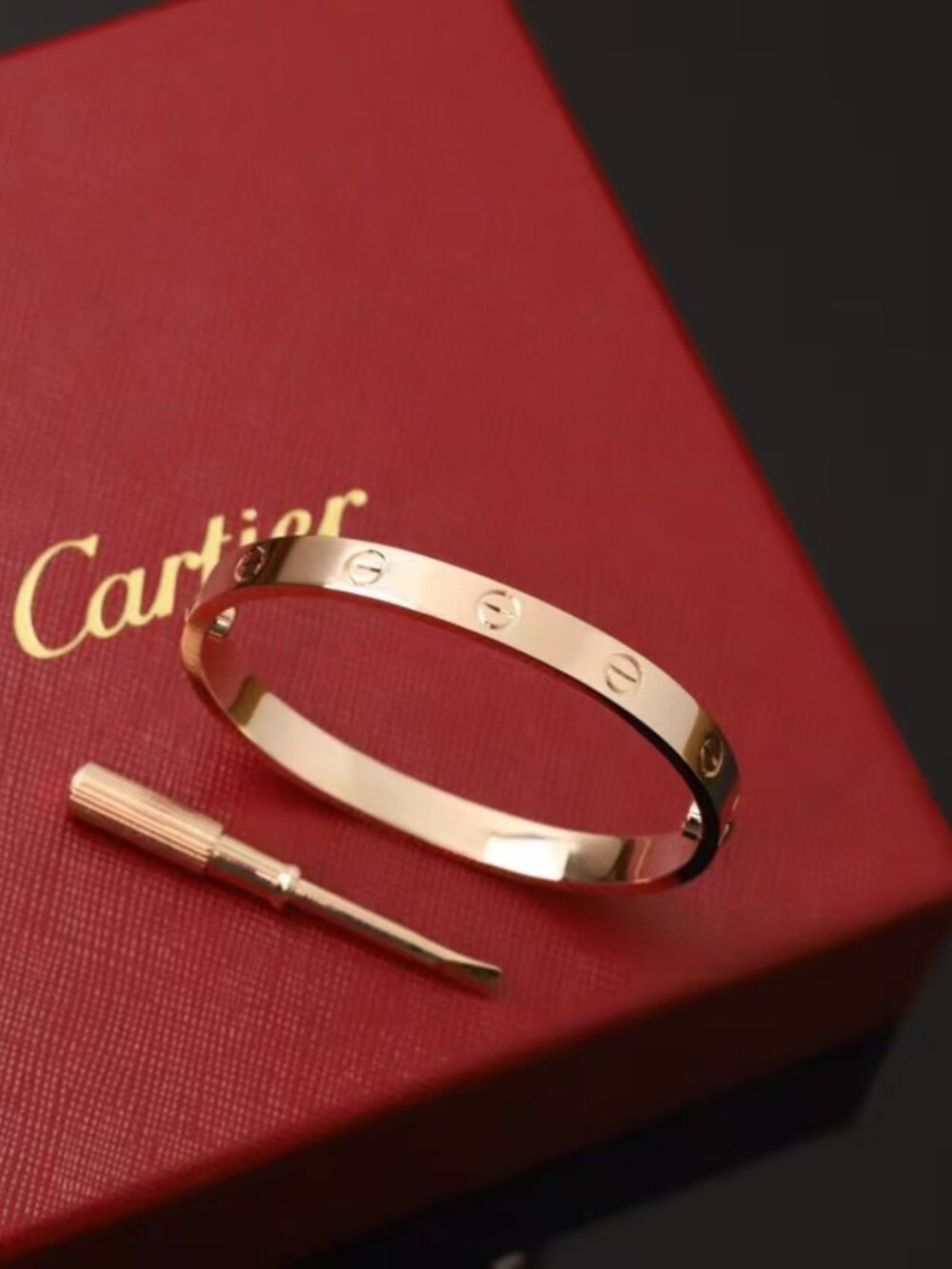 Cartier Love Rose Gold Screw Bangle Bracelet with Screwdriver